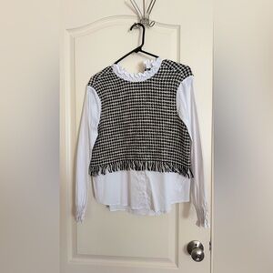 Zara Houndstooth Fringe Vest with Shirt